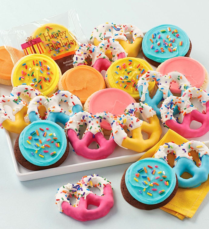 Buttercream Frosted Birthday Cookies and Pretzels