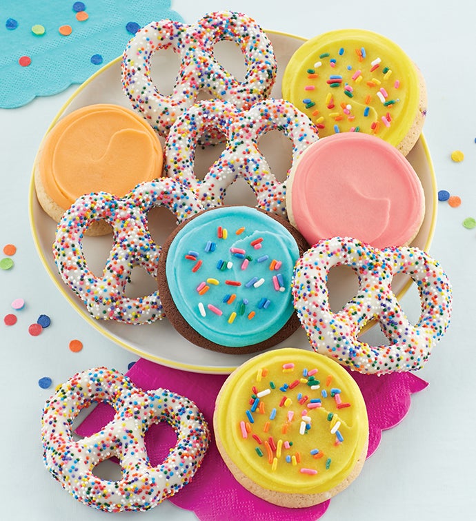 Buttercream Frosted Birthday Cookies and Pretzels