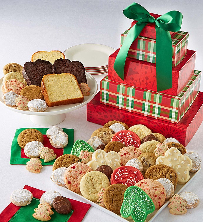 Holiday Plaid and Snowflake Traditions Gift Tower
