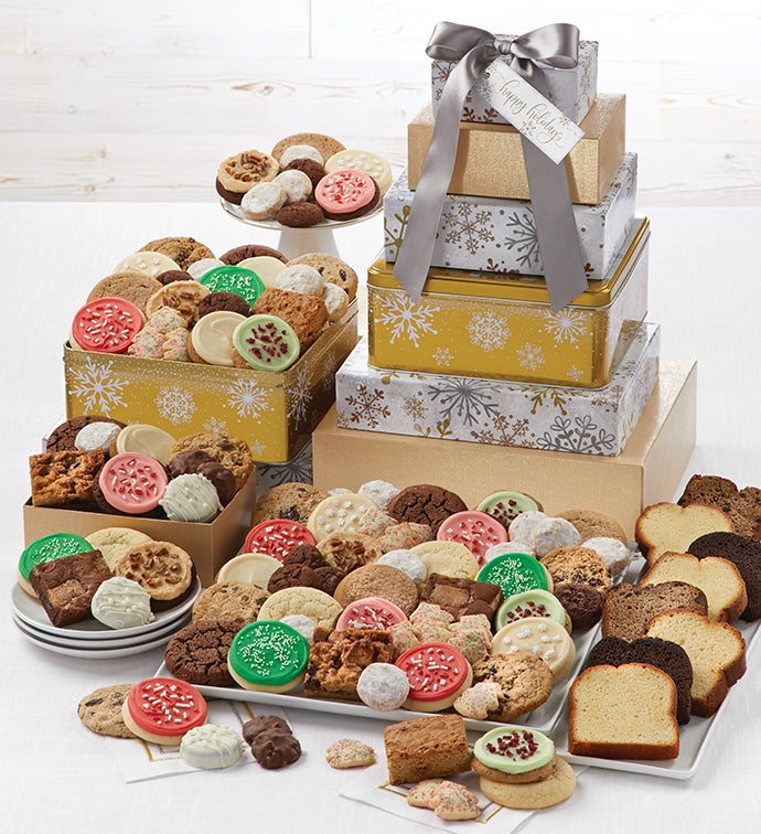 Happy Holidays Sparkling Stately Gift Tower