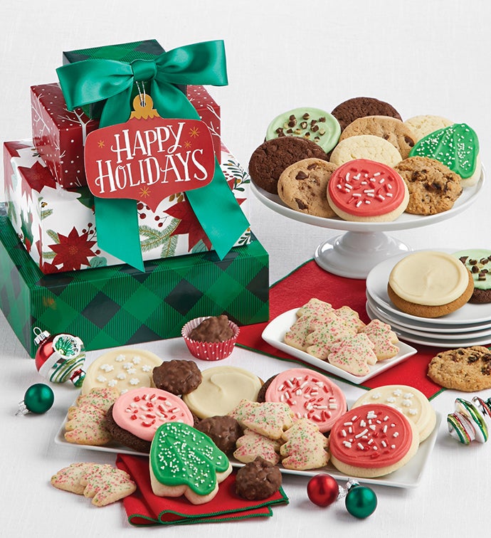 Winter Green Holiday Check Gift Tower