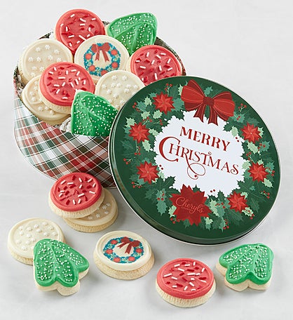 Traditional Merry Christmas Gift Tin - Buttercream-Frosted Sugar Cookies