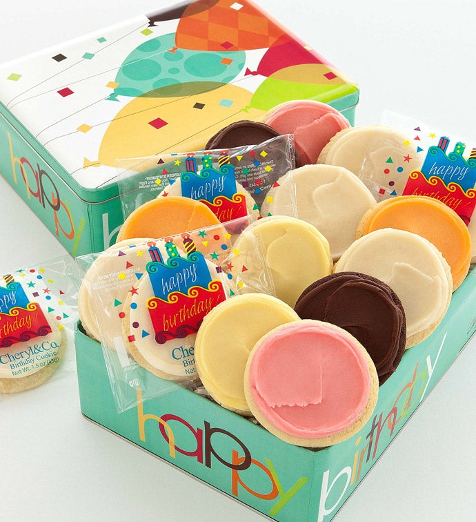 Happy Birthday Tin 16 Frosted Cookies
