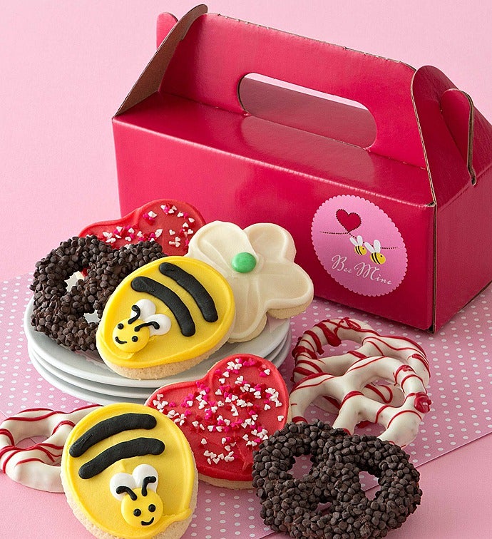 Bee Mine Cut out Cookies and Pretzels