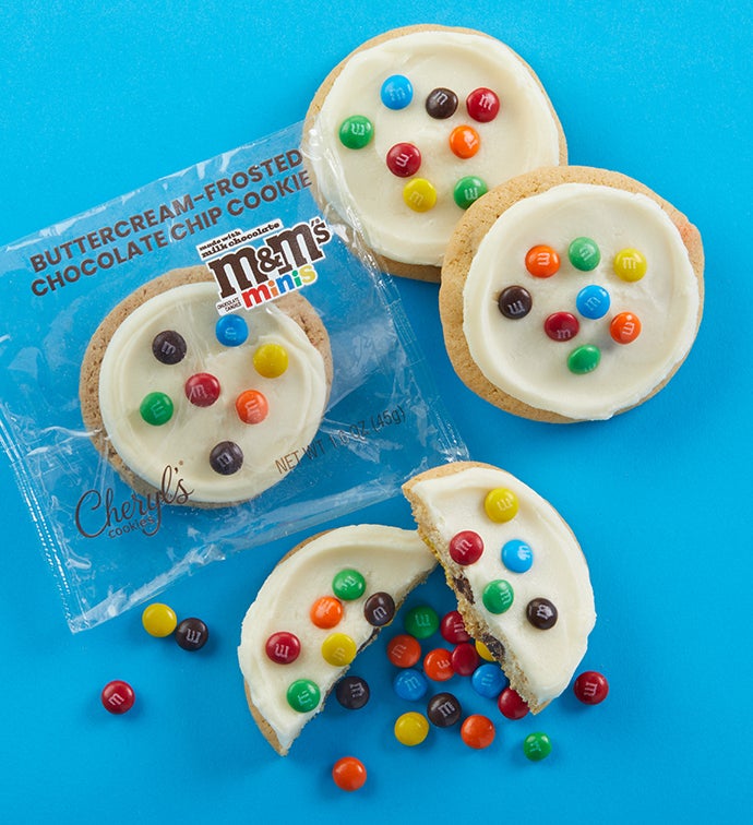 Buttercream-Frosted Chocolate Chip Cookies made with M&M’S® Minis Flavor Box