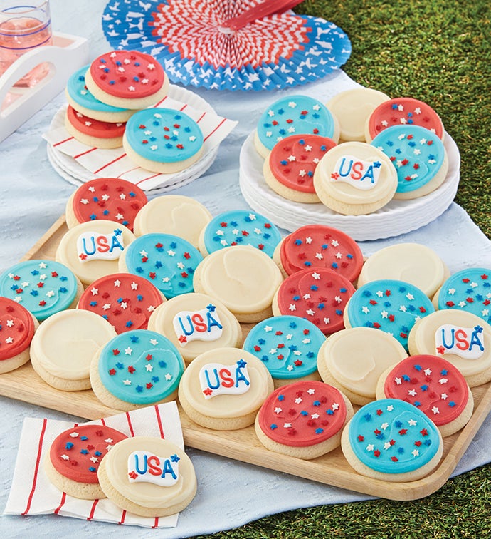 Buttercream Frosted Red White and Blue Cut Out Cookies