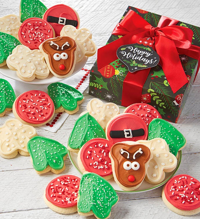 Happy Holidays Buttercream Frosted Cut out Cookie Gift Box