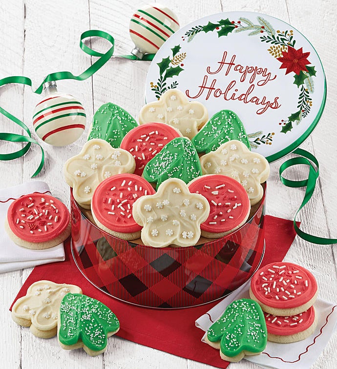 Happy Holiday Gift Tin   Frosted Holiday Cut outs