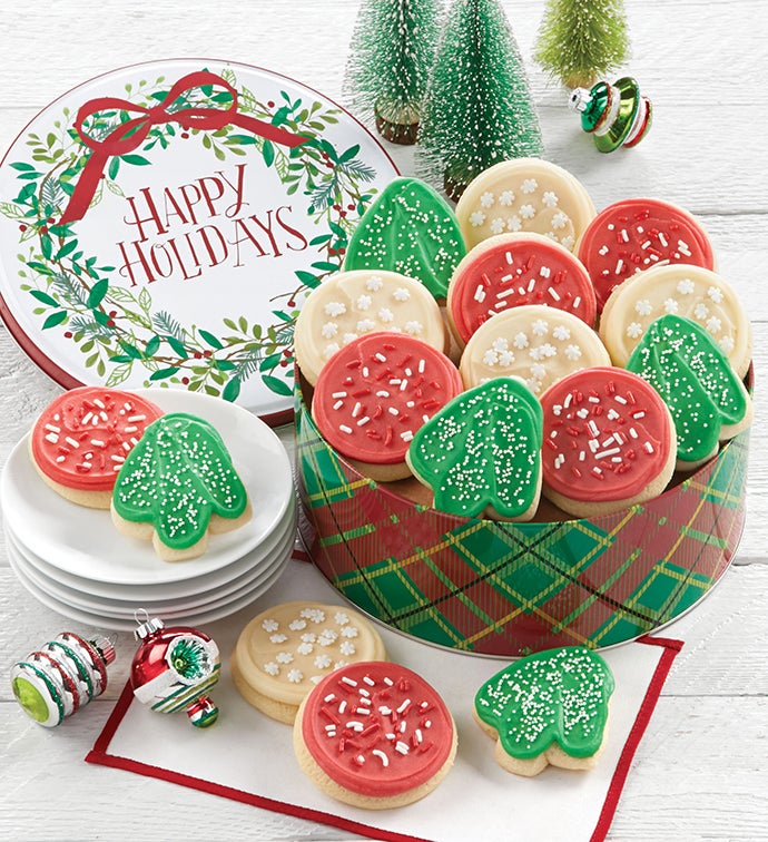 Happy Holidays Gift Tin  Cutout Assortment