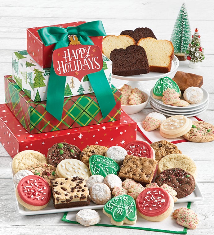 Traditional Happy Holidays Bakery Gift Tower