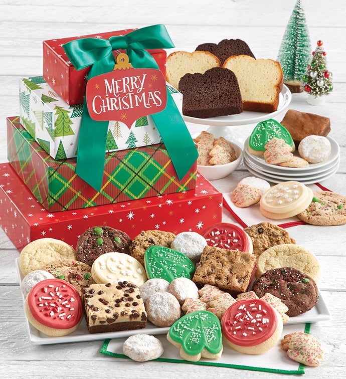 Traditional Merry Christmas Bakery Gift Tower