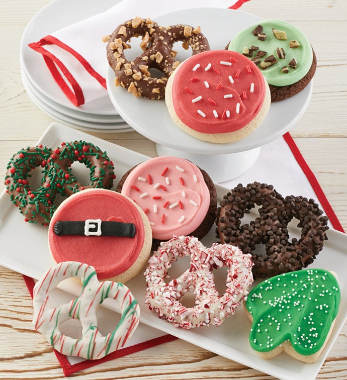 Buttercream Frosted Holiday Cookies and Gourmet Pretzels