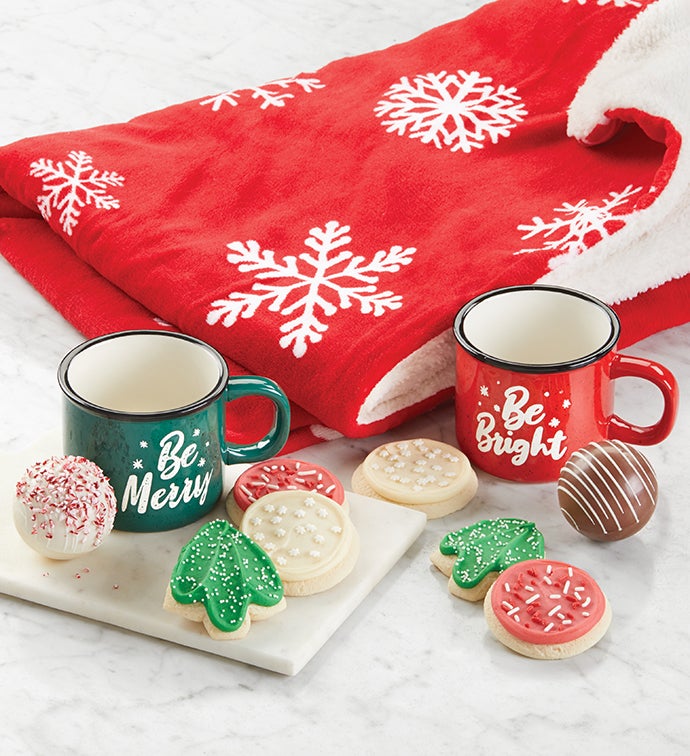 Holiday Mug, Blanket, Cocoa and Cookie Gift Set