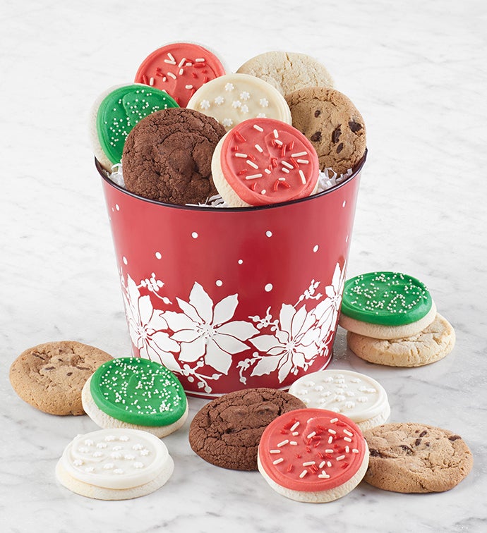 Poinsettia Holiday Cut Out Cookie Pail