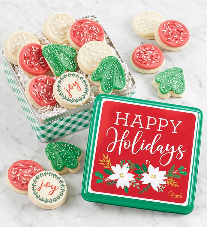 Traditional Happy Holidays Cut Out Gift Tin