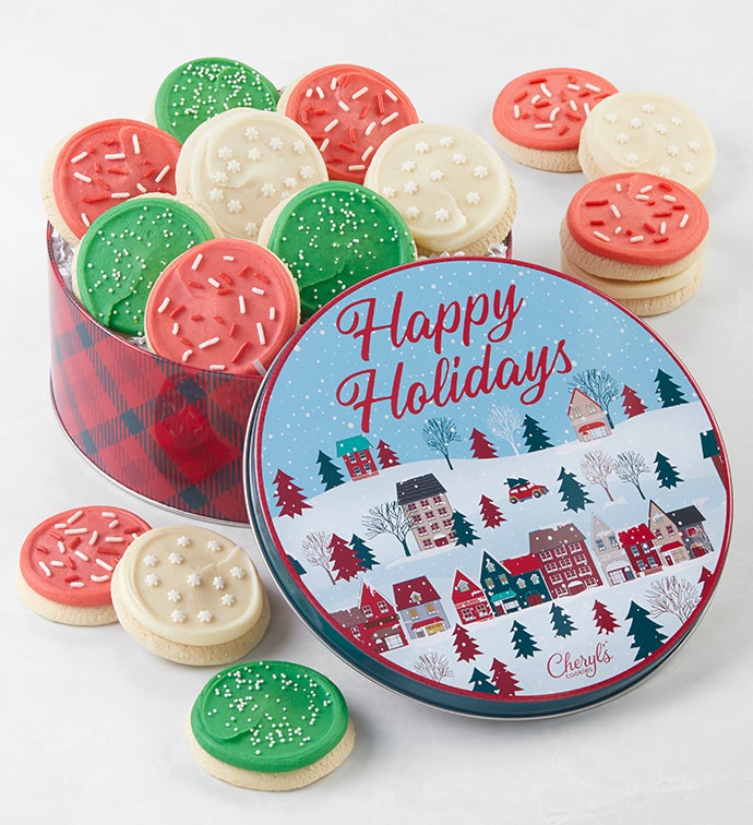 Holiday Village Frosted Sugar Cookie Gift Tin