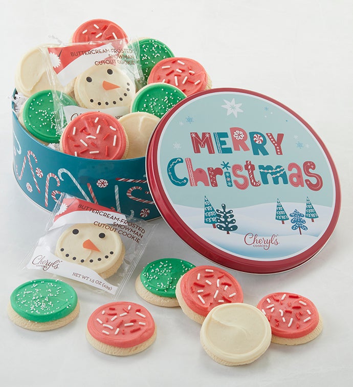 Whimsical Merry Christmas Gift Tin   Frosted Sugar Cookies