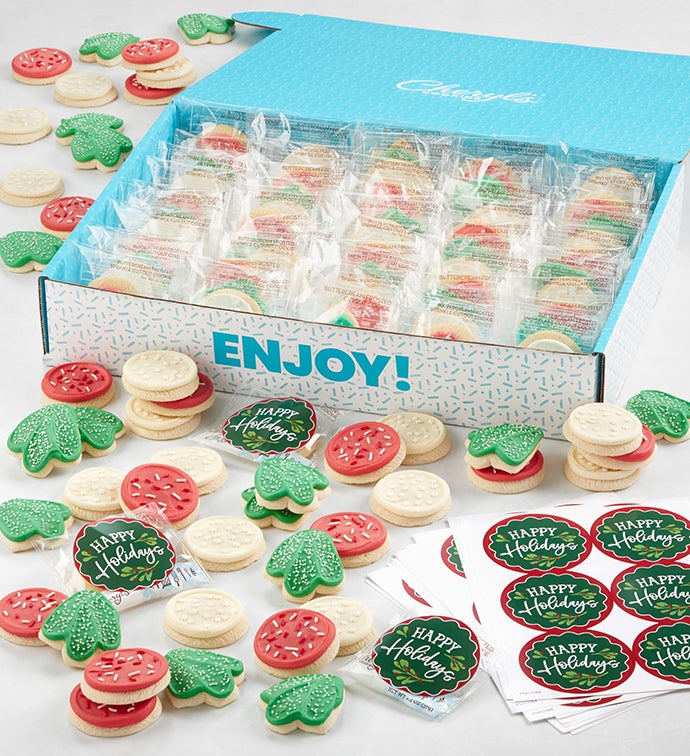 Buttercream Frosted Holiday Sugar Cookie Hand Outs Box   100 cookies & Message Stickers