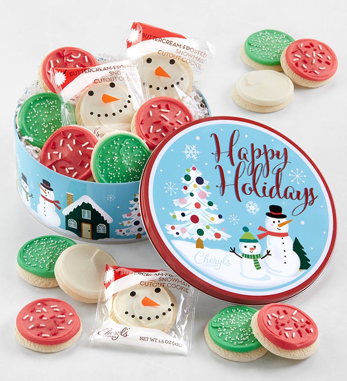Whimsical Snowman Gift Tin - Buttercream-Frosted Sugar Cookies