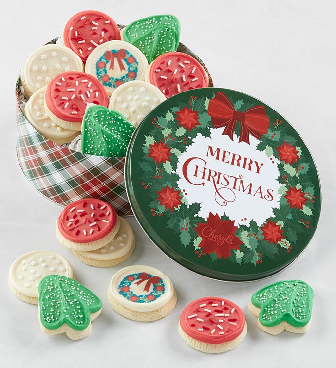 Traditional Merry Christmas Gift Tin - Buttercream-Frosted Sugar Cookies