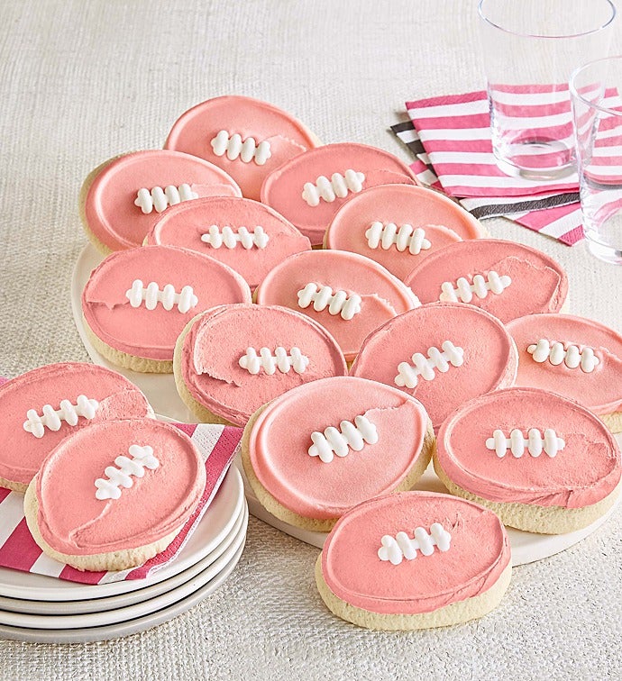 Buttercream Frosted Pink Football Cut out Cookies