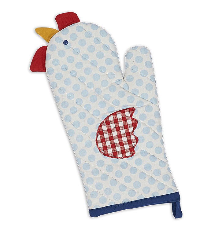 Polka Dot Chicken Pot Holder and Oven Mitt Set