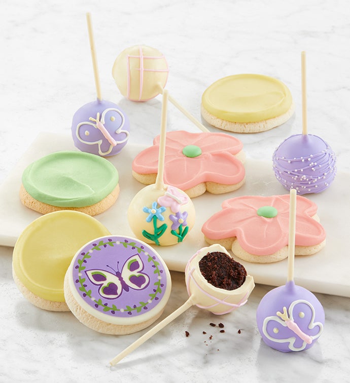 Spring Cake Pops and Cookies - decorated cookies for mother's day