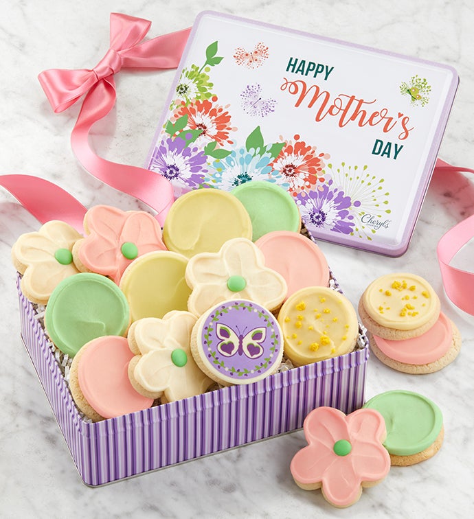 Happy Mother’s Day Tin Buttercream Frosted Cookie Assortment - decorated cookies for mother's day
