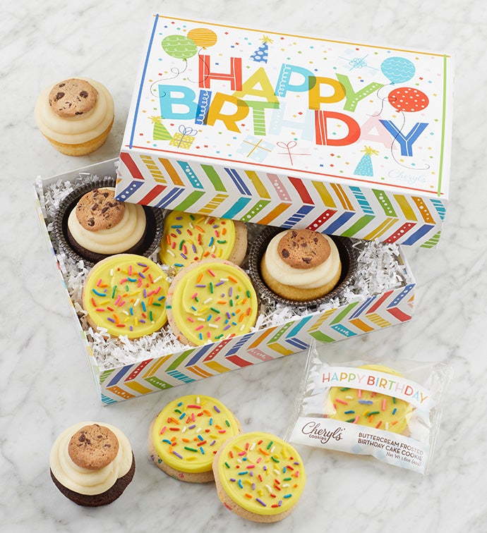 Buttercream Frosted Birthday Cupcakes and Cookies