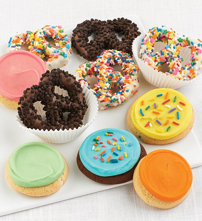 Image of Buttercream Frosted Birthday Cookies And Pretzels 10Pc