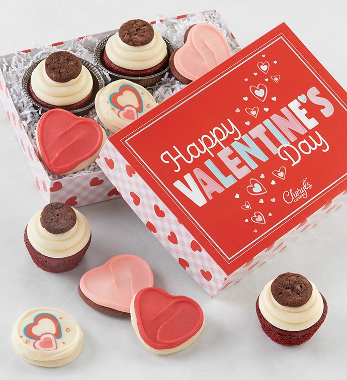 Red Velvet Buttercream Frosted Valentine Cupcakes & Cookies