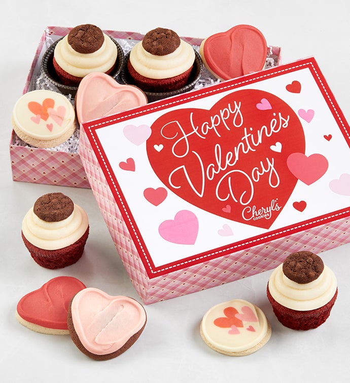 Red Velvet Buttercream Frosted Valentine Cupcakes & Cookies