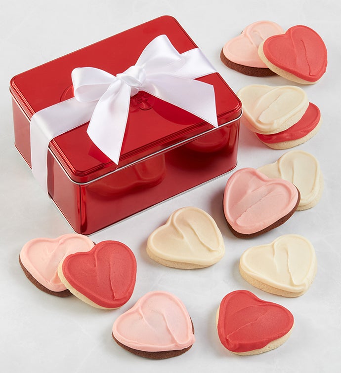 Buttercream Frosted Heart Shaped Sugar Cookies Gift Tin